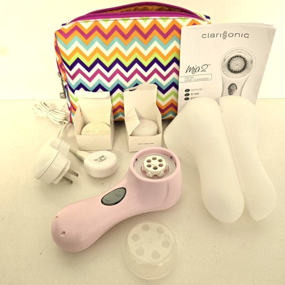 Clarisonic Mia 2 Pink Sonic Skin Cleansing System w/ Charger Case & Zipper Bag